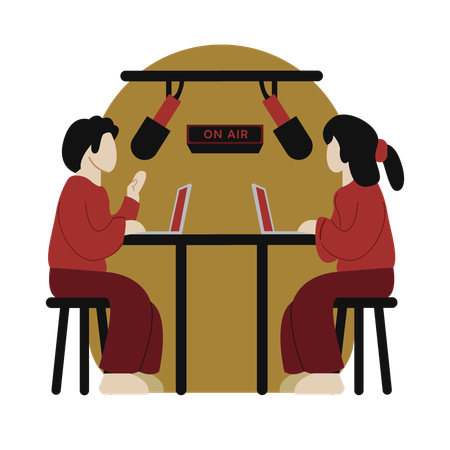 People recording podcast inside studio  Illustration