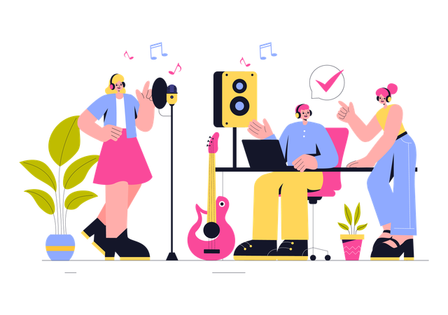 People records music song in studio  Illustration