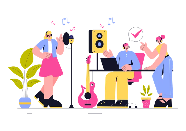 People records music song in studio  Illustration