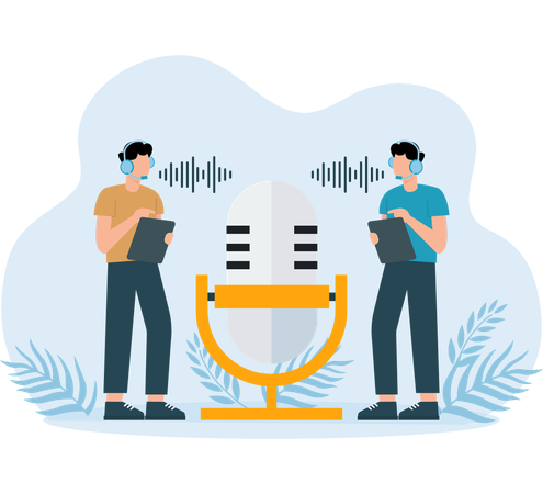 People records voice in microphone  Illustration