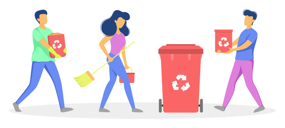 People recycling waste Illustration