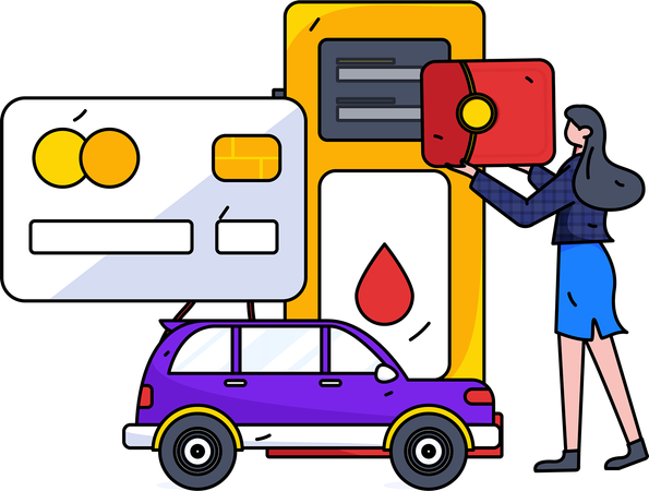 People refueling car with currency coin  Illustration