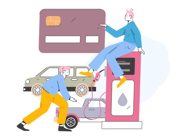 People refueling the car  Illustration