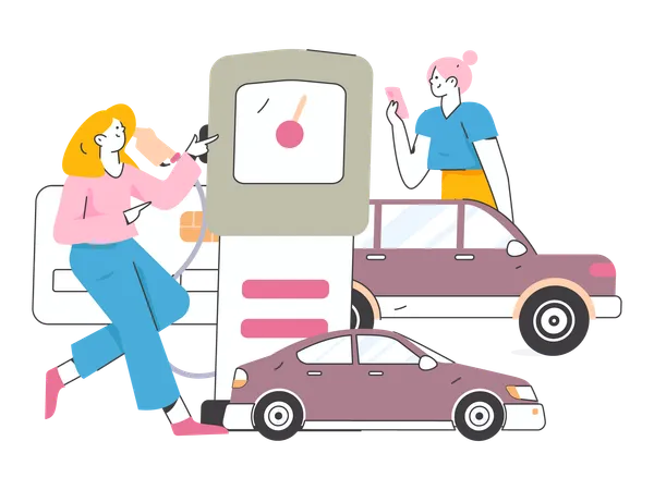 People refueling the car  Illustration