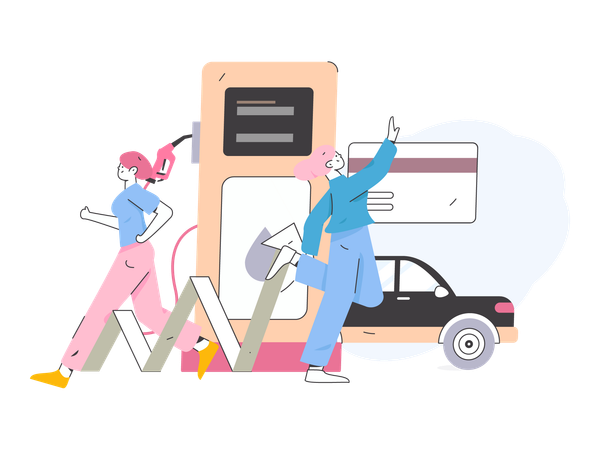 People refueling the car  Illustration