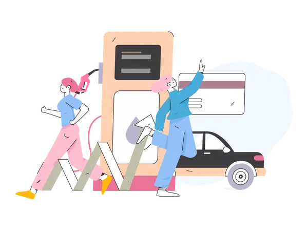 People refueling the car  Illustration