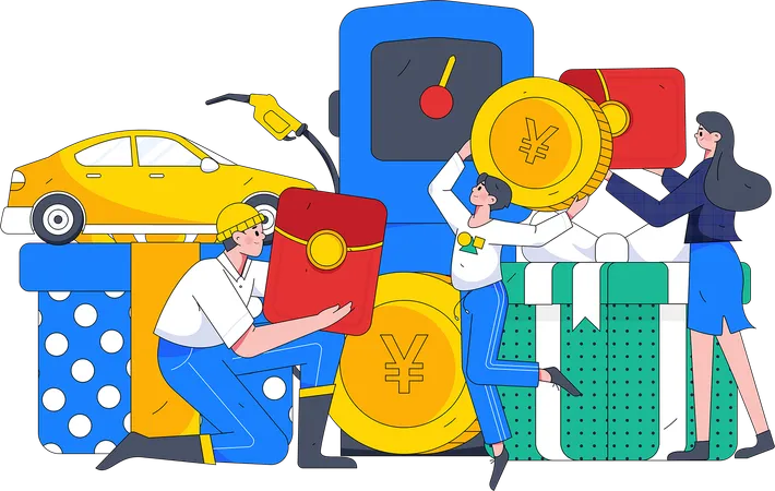 People refuelling car  Illustration