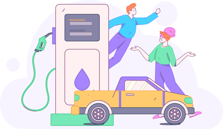 People refuels their car at petrol station  Illustration