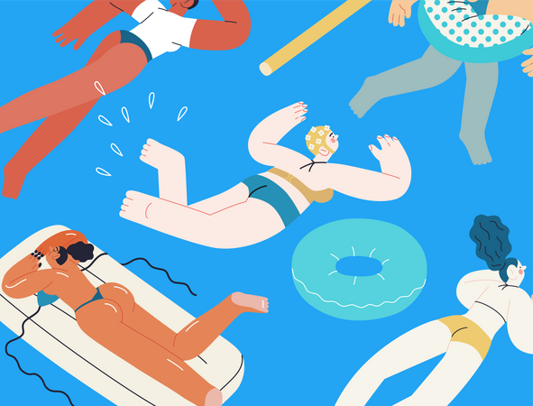 People Relaxing and Chilling In Swimming Illustration