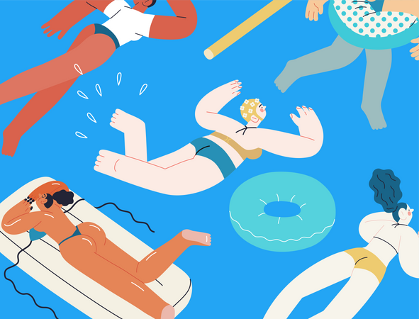 People Relaxing and Chilling In Swimming  Illustration