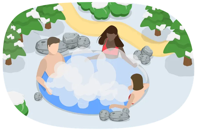 3 D Isometric Flat Vector Illustration Of Thermal Spa Relaxing And Recreation Illustration