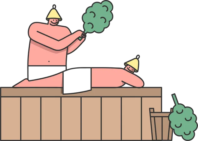 People Relaxing In Bathhouse  Illustration