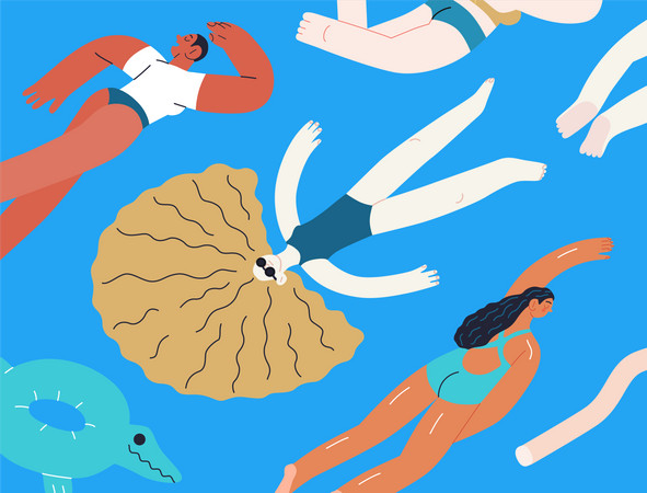 People Relaxing In Swimming Illustration