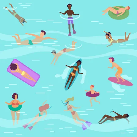 People Relaxing In Swimming  Illustration