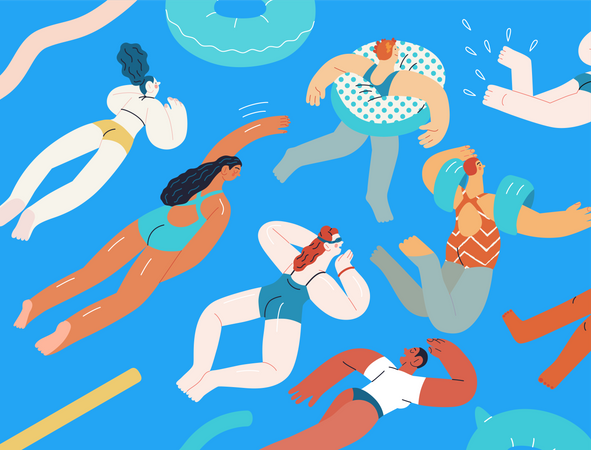 People Relaxing In Swimming  Illustration