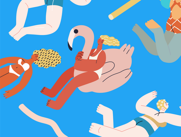 People Relaxing In Swimming  Illustration