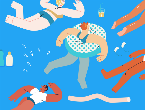 People Relaxing In Swimming  Illustration