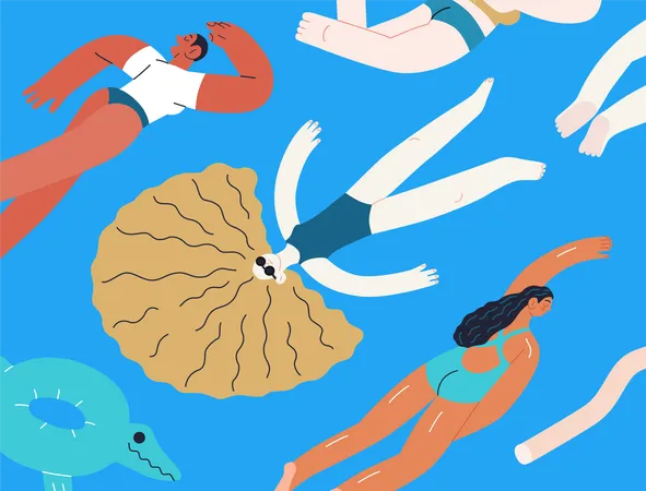 People Relaxing In Swimming  Illustration