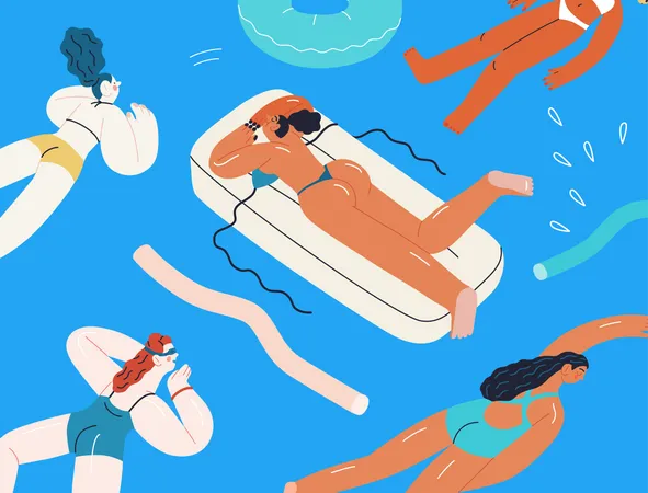 People Relaxing In Swimming  Illustration