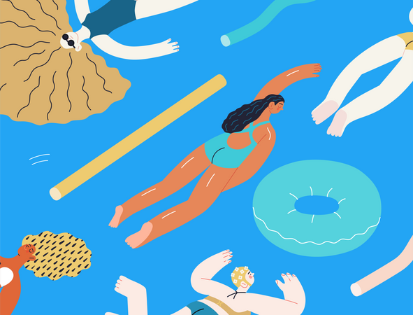 People Relaxing In Swimming  Illustration