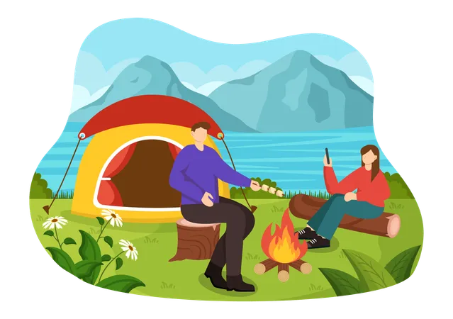 People Relaxing On A Picnic  Illustration