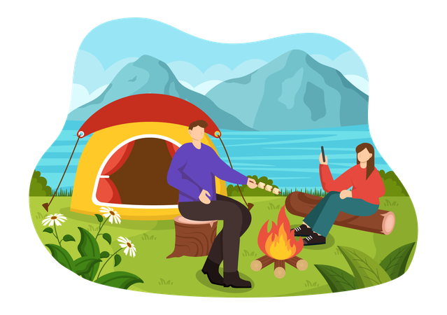 People Relaxing On A Picnic  Illustration