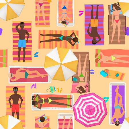 People relaxing on beach  Illustration