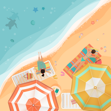 People relaxing on beach  Illustration