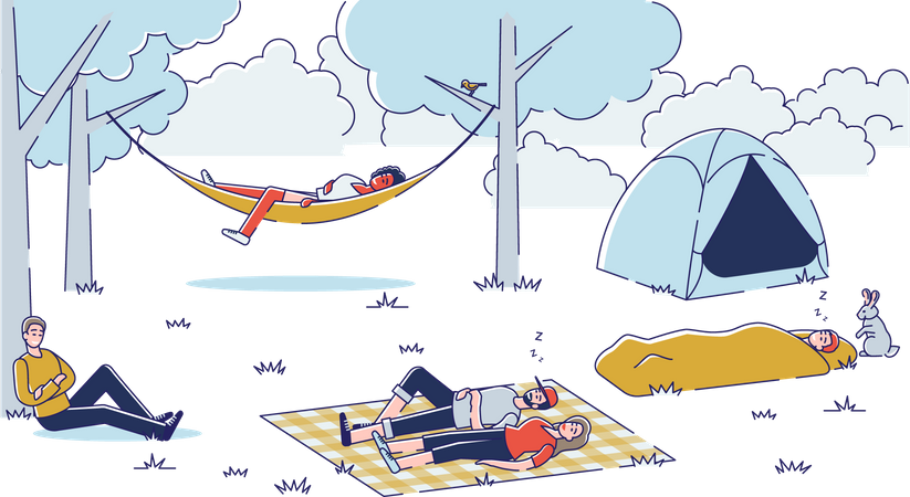 People relaxing while hiking trip Illustration