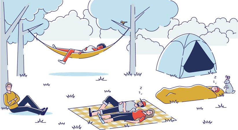 People relaxing while hiking trip  Illustration