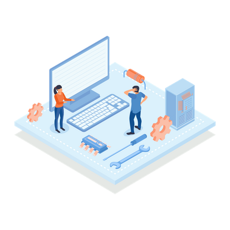 People repairing integrated circuit  Illustration