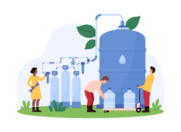 People repairing water purification system  Illustration