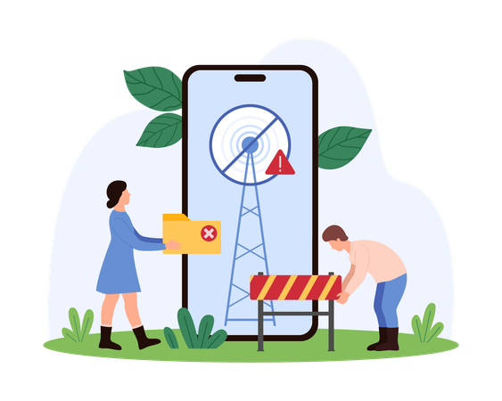People Resolving No Signal Issues on Mobile Devices  Illustration