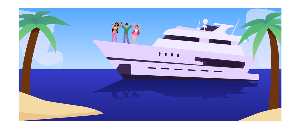 People rest on a yacht tropical landscape  Illustration
