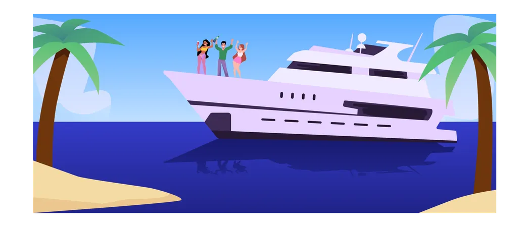People rest on a yacht tropical landscape  Illustration