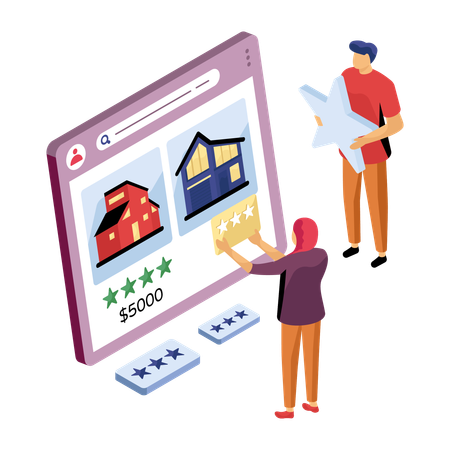 People reviewing house ratings online  Illustration