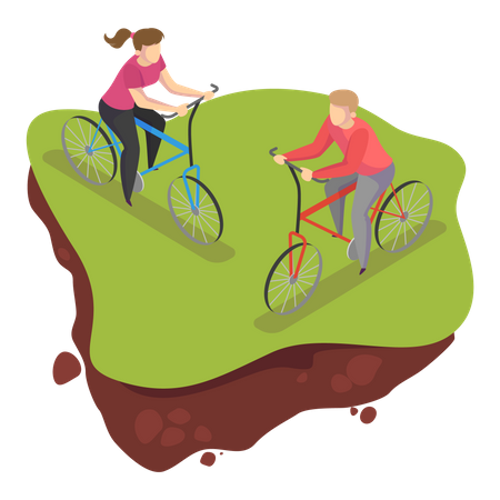 People ride bicycle in the public park Illustration