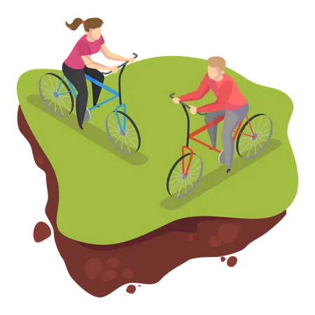 People ride bicycle in the public park  Illustration