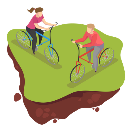 People ride bicycle in the public park  Illustration