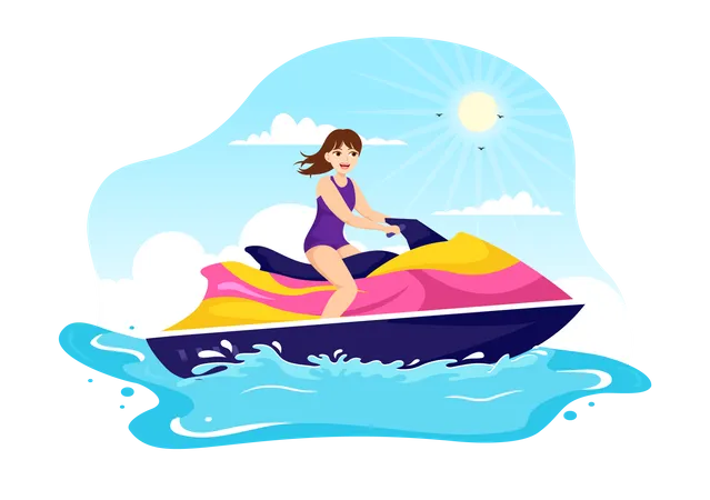 People Ride Jet Ski Vector Illustration Summer Vacation Recreation Extreme Water Sports And Resort Beach Activity In Hand Drawn Flat Cartoon Template Illustration