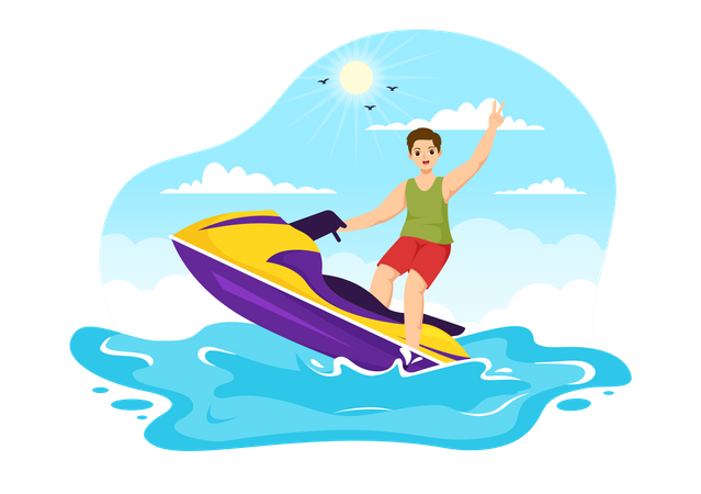 People Ride Jet Ski Illustration  Illustration