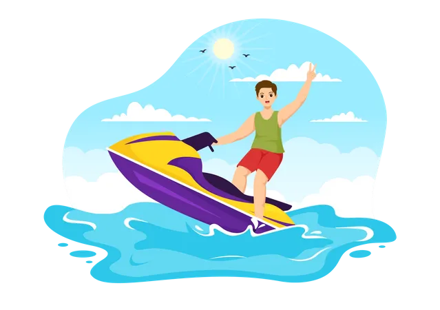 People Ride Jet Ski Illustration  Illustration