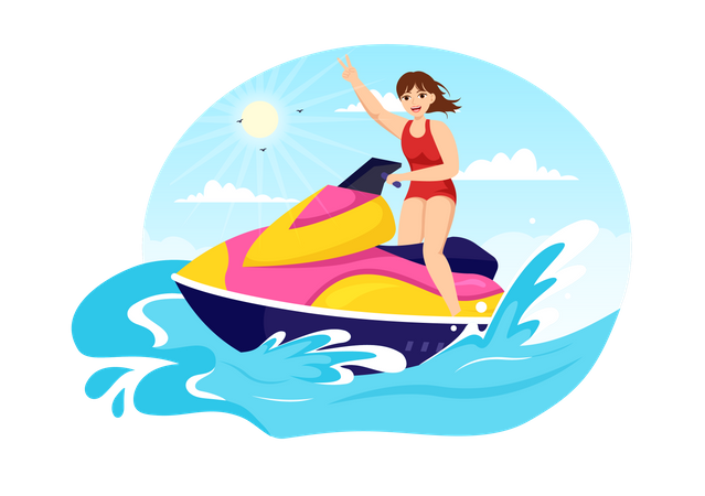 People Ride Jet Ski Illustration  Illustration