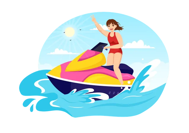 People Ride Jet Ski Illustration  Illustration