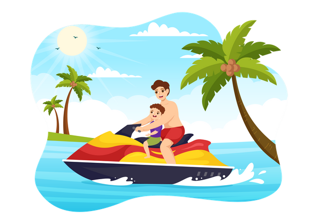 People Ride Jet Ski  Illustration