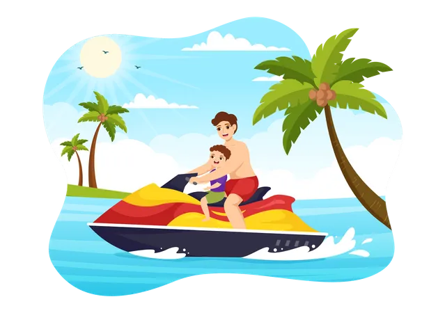 People Ride Jet Ski  Illustration