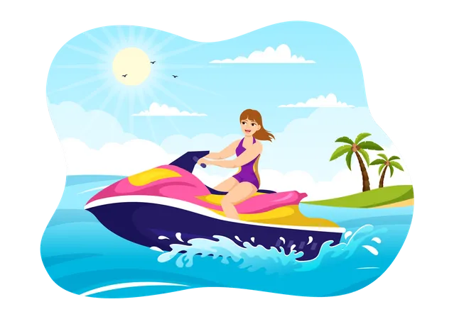 People Ride Jet Ski Illustration  Illustration