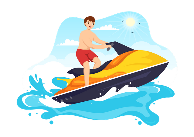 People Ride Jet Ski Illustration  Illustration