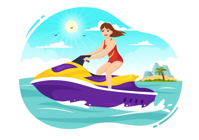 People Ride Jet Ski Illustration  Illustration