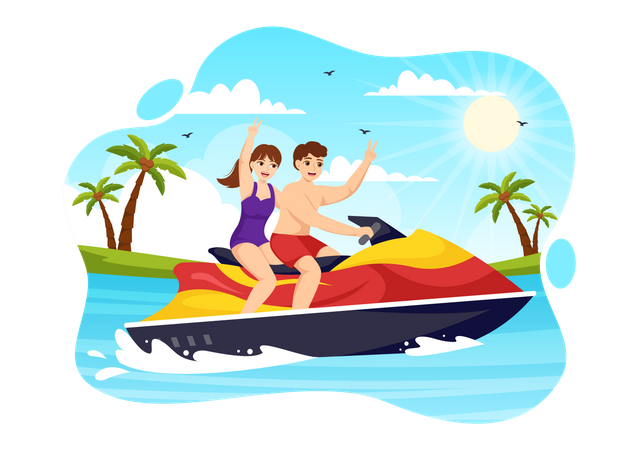 People Ride Jet Ski Illustration  Illustration